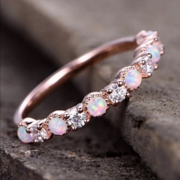 New Women’s Rose Gold Plated Opal Band Ring - Picture 2 of 5
